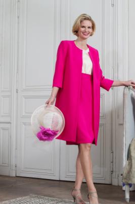 Beau tailleur robe manteau en crêpe féminin rose vif PORTOVECCHIO