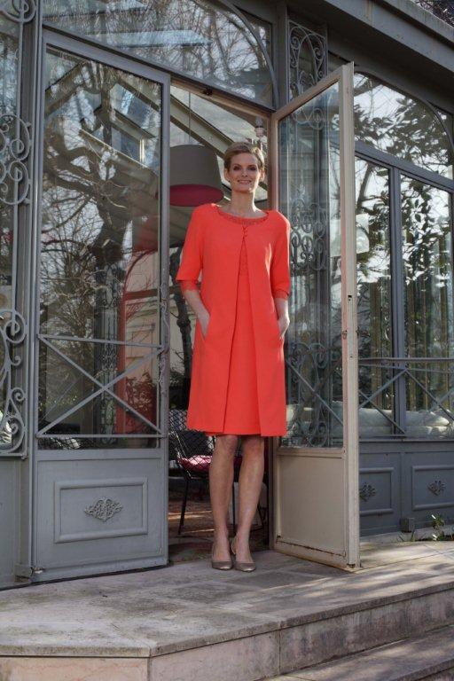 tailleur robe manteau orange