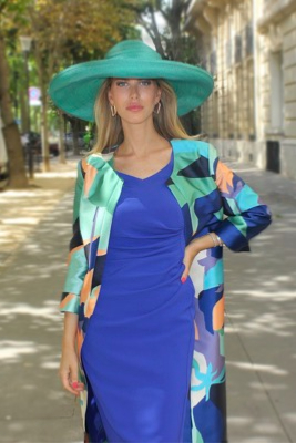 Tailleur robe manteau de cérémonie en crêpe nude bande perlée AJACCIO