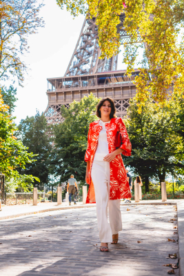 Beau manteau IZALINE Imprimé GOA-Pantalon souple COPRA