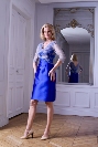 Robe en mikado et dentelle de Calais NUT BLEU ROYAL  T40