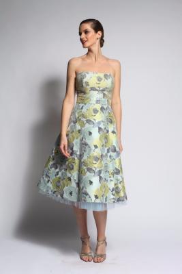 Belle robe princesse bustier juponnée jacquard romantique JANET