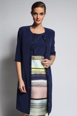 Manteau crepe marine galon perlé Manteau crepe marine galon perlé