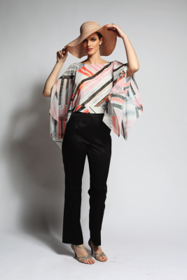 Tailleur pantalon top manches kimono en crêpe de Chine imprimé SAVONE REBECCA OTTOMAN